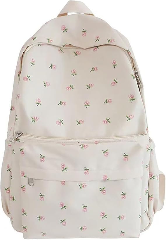 Floral Print Backpack, Aesthetic School Backpack Cute Preppy School Bags For Girls, Casual Daypack Ladies Backpacks Rucksack(Pink)