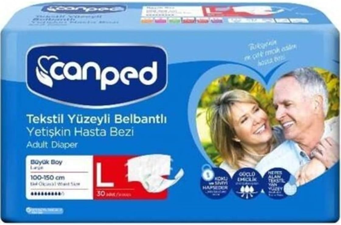 Canped-Tekstil Yüzeyli Belbantlı Yetişkin Hasta Bezi Large 30'lu