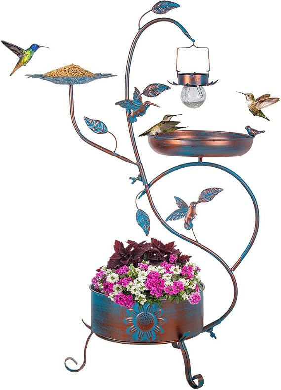 Metal Bird Bath for Outside, Birdbaths Outdoors with Planter and Feeder