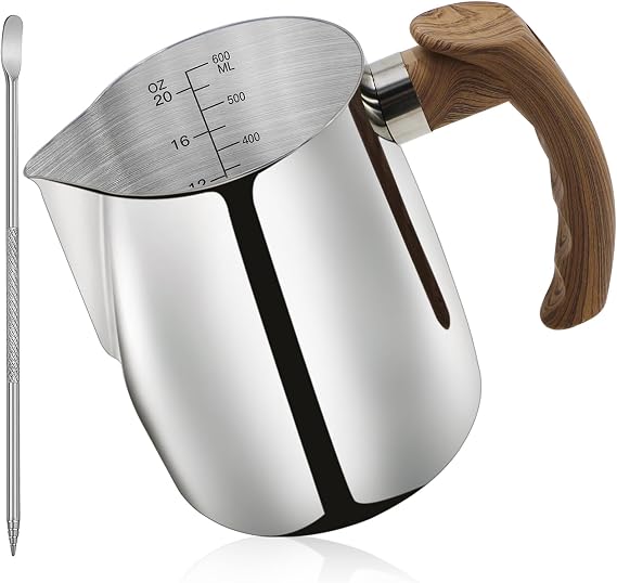 Stainless Steel Milk Frothing Pitcher - 20oz (600ml), Espresso Steaming Pitcher with Anti-scald Handle for Coffee, Cappuccino, Latte Art,Slilver