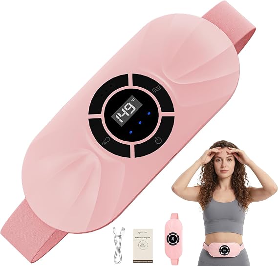 Portable Cordless Heating Pad for Period Cramps, Voice Reminder Menstrual Heating Pad with 6 Heat Levels and 6 Massage Modes, 3s Fast Heating, Gifts for Women Girls