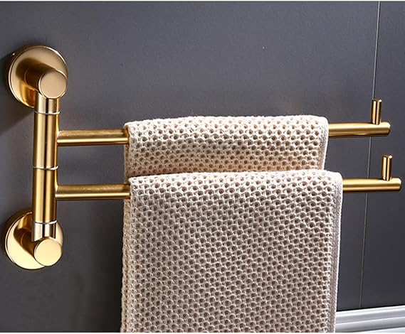 Swing Out Towel Bar Racks for Bathroom or Kitchen Holder Wall Mounted Swivel Towel Rail,Gold Finish Metal Polished Folding Arm Swivel Towel Bar Holder Storage Organi gold-2bars