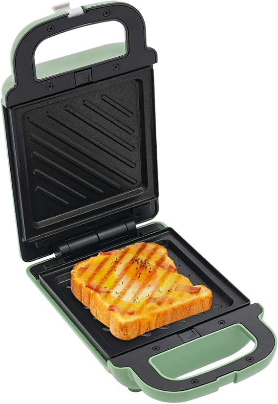 600W Electric Sandwich Maker, Versatile Small Toaster, Toastie Sandwich Maker with Removable Plates and Indicator Lights for Cooking Breakfast, Grilled Cheese, Snacks, Green