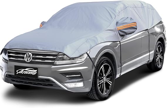 Half Car Cover SUV, Top Cover for Windshield & Sunroof Protection with Cotton Liner, Hail Protector Car Cover Waterproof All Weather for Snow, Sun,Rain,Dust,Size L