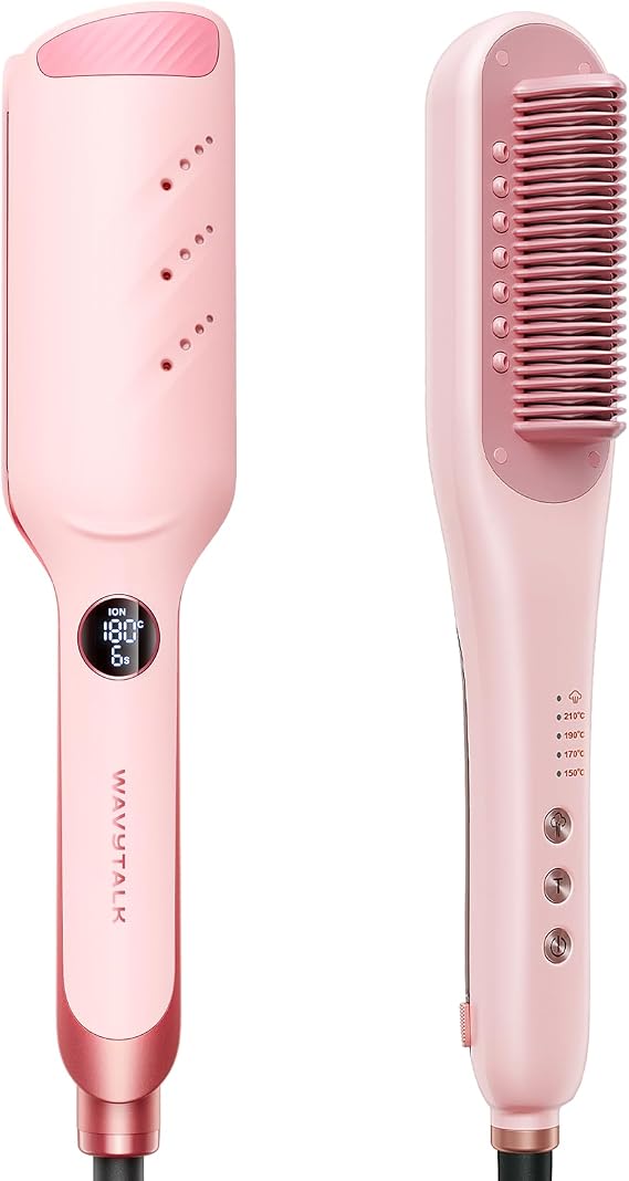 Wavytalk Steam Straightening Brush & Wavytalk Hair Iron Curling Wave Iron 35mm Deep V