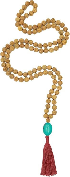 Rudraksha Seed Mala 108 Beads 6.5mm with Turquoise Magnesite (Dyed) Pendant