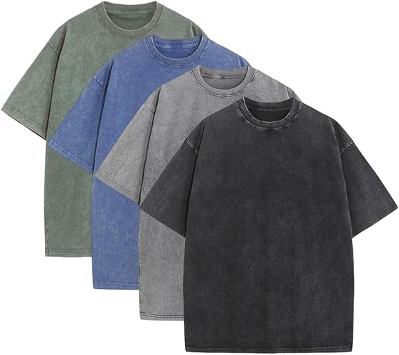 Mens Oversized Tshirts Pack of 4 Cotton Gym Vintage Tees Loose Fit Casual Summer Baggy Washed Unisex Tops LTX002