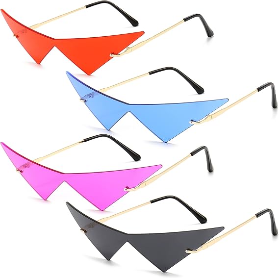 Flutesan 4 Pairs Triangle Sunglasses Rimless,Red, Blue, Gray, Purple