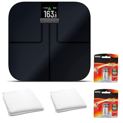 Garmin Index S2, Smart Scale with Wireless Connectivity, Measure Body Fat, Muscle, Bone Mass, Body Water and More-Black with Accessories 010-02294-02