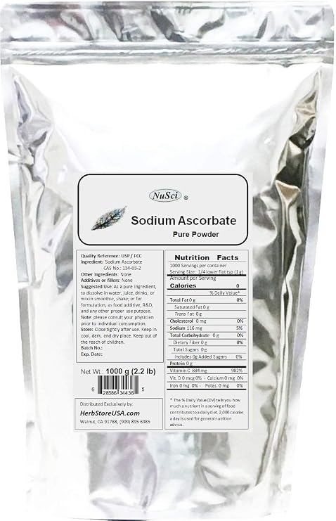 Sodium Ascorbate Pure Powder 1000g (2.2lb, 35.2oz) VC-Na Buffered Vitamin C.