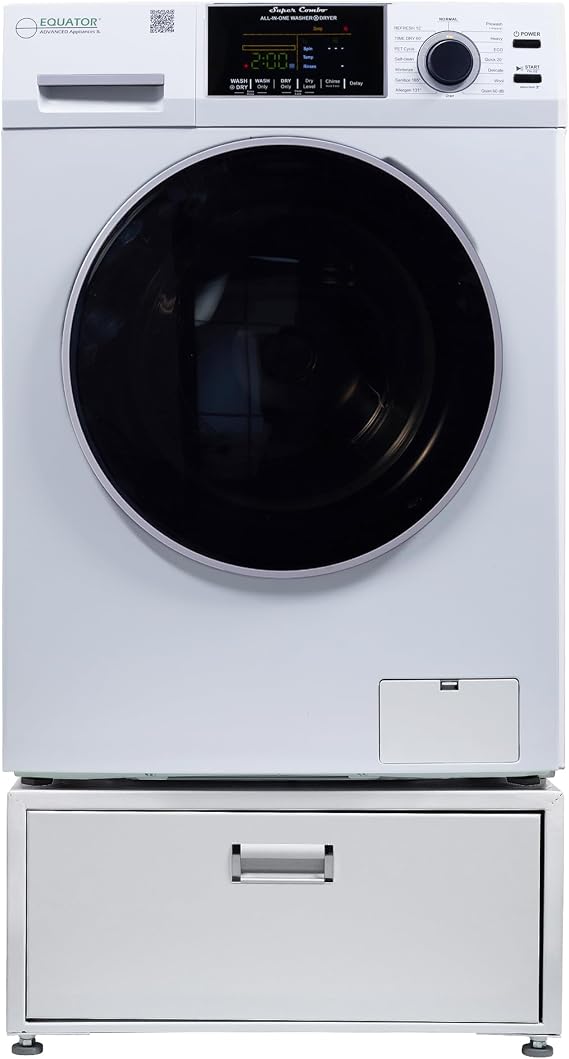 Equator All-in-one Washer Dryer Ventless FULLY BUILTIN 0-CLEARANCE 1.62cf/15lbs 110V 1400RPM with Pedestal + ADA (White)