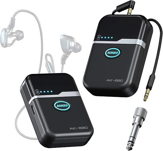 AOKEO AK-680 Wireless In Ear Monitor System,5.8G Professional Stereo IEM Monitoring with Transmitter & Bodypack Receiver,Ultra Low Latency Auto Sync Pairing for Live Stage,Band,Singer,Studio Recording
