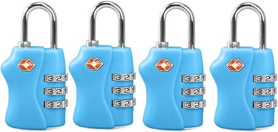 TSA Security Combination Lock Suitcase Luggage Bag Code Lock Padlock (Blue-4 Pack)