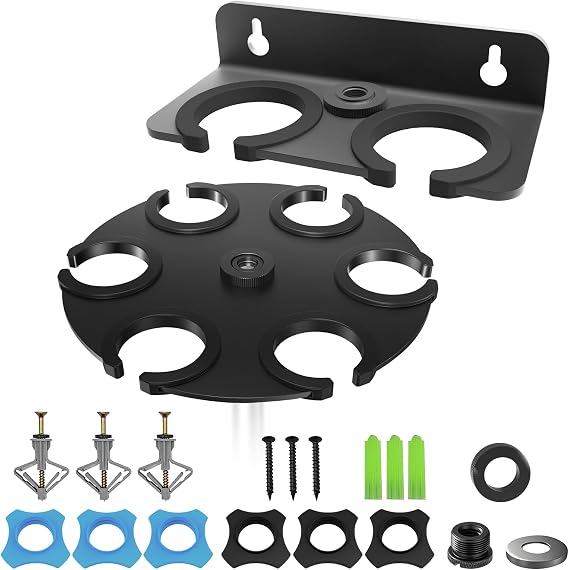 Multi Microphone Holder, Multi-Mic Holder for Handheld Dynamic, Wired and Wireless Mics, Multiple Mic Organizer and Display for Mic Stand, Mounts to 5/8"-27 or 3/8"-16 Threaded Stands