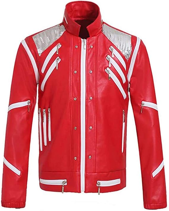 RED Costume Biker Leather Jacket Cosplay for M J Leather Jacket Beat it Jacket