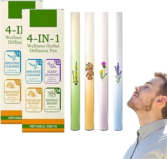 4Pcs Herbal Diffuser Pen, Aromatherapy Inhaler Stick, Dual-Action Herbal Purifier Pens for Sleep Support, Portable Natural Diffuser Pen for Cleanse, Breathing Aid & Oral Freshening (2 Box)