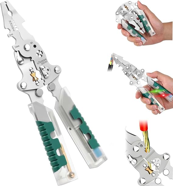 Tuvilo Electrical Pliers, 18 in 1 Foldable Wire Stripper, Cable Stripper Electrical Tools with Voltage Detector, Wire Stripping Tool, for Cutting and Pulling Wires Cable