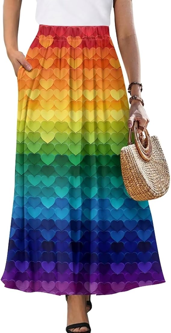 Skirts for Women Long Length High Waisted Pleated Midi Skirt with Pockets Breathable Boho Long Maxi Skort Plus Size