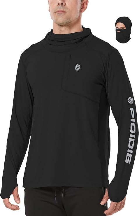 Men's Sun Protection Hoodie Shirts UPF 50+ Long Sleeve Rash Guard Performance Athletic Running Hiking T-Shirt