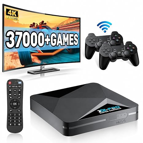 Kinhank Super Console X2 Pro Retro Game Console with 65000+Games,Video Game Console EmuELEC 4.6&Android 9.0 in 1,Compatible with 70+ Emulators,2 Controllers