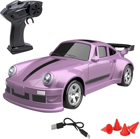 Mini RC Drift Car in 1:64 Scale with 2.4 GHz Remote Control, 4WD Charging Cable and Barrier, with High/Low Speed Modes, Promotes Creativity and