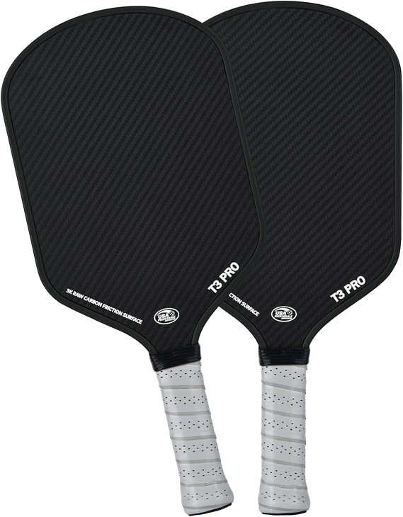 Pickleball Paddle - 3K Raw Carbon Fiber Surface (CFS) + Carbon Abrasion Surface (CAS) with High Grit & Spin, Sure-Grip Elongated Handle, Pickle Ball Paddle with 16mm Polypropylene Honeycomb Core