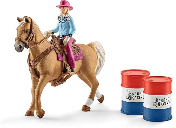 Schleich Farm World - Barrel Racing with Cowgirl Playset - Kids 3+ 41417