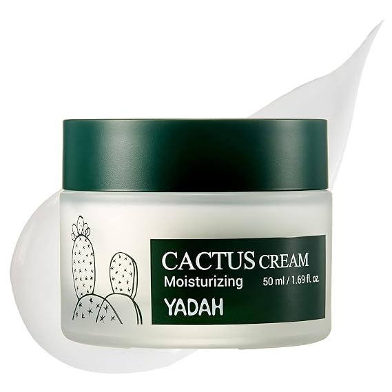 YADAH Cactus Cream 1.69 Fl.Oz. Facial Hydrating Moisturizer Forming Moisture Barrier for Sensitive Dry Skin | With over 70% cactus extract and 5% panthenol for dry, sensitive skin and moisture barrier care.
