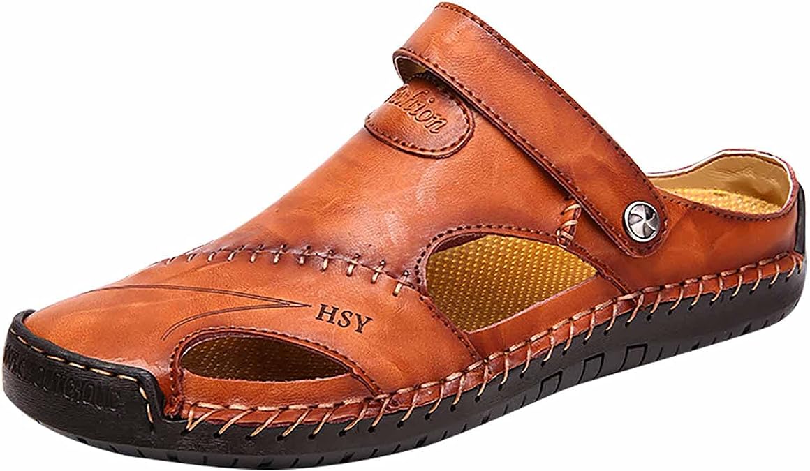 Mens Closed Toe Sandal UK Clearance, Casual Slippers Shoes Vintage Sliders Athletic Sports Sandals Summer Beach Slipper Trekking Hiking Outdoor Sandals Garden Sandals Breathable Fisherman Sandals