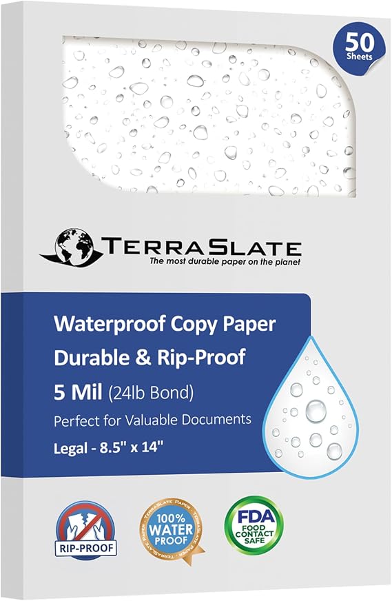 TerraSlate Paper 5 Mil 8.5" x 14" Waterproof Laser Printer/Copy Paper 50 Sheets
