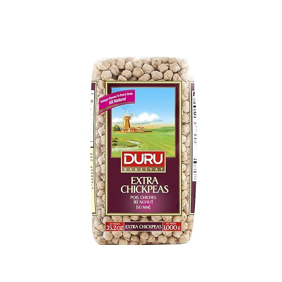 Duru Extra Chickpeas 10mm, 35.2oz (1000g), 100% Natural and Certificated, Non-GMO, Great for Falafel, Hummus, and Vegan Recipes, Gluten Free