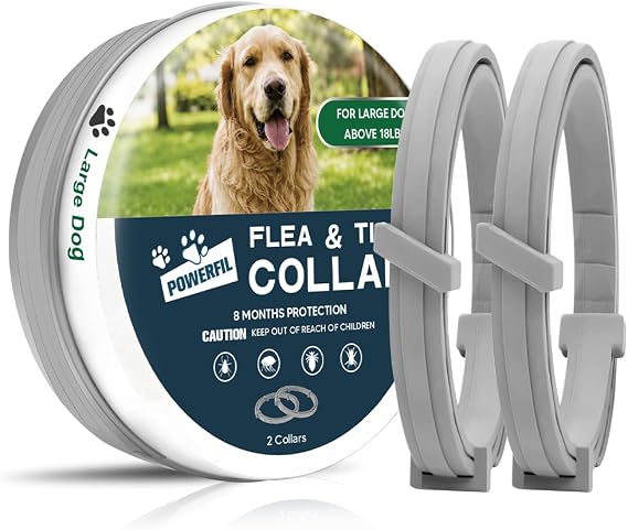 NJKPUYT Flea Collar for Dogs, Tick and Flea Collar for Dogs, Dog Tick Collar, Dog Flea Collars, Tick Collar for Dogs, Flea Collar for Large Dogs, Lasts Up to 8 Months, Family Friendly 2 Pack