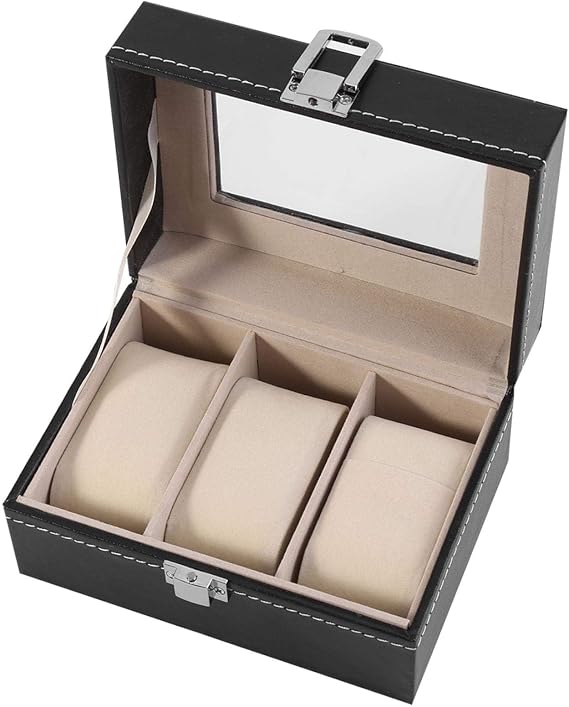 Cyrank 3 Slots Watch Cases for Men, Watch Box Organizer for Men & Women, Watch Display Case Watch Organizer PU Leather Watch Display Box Mens Watch Box Jewelry Storage Case, 6.3 X 4.3 X 3.15inch