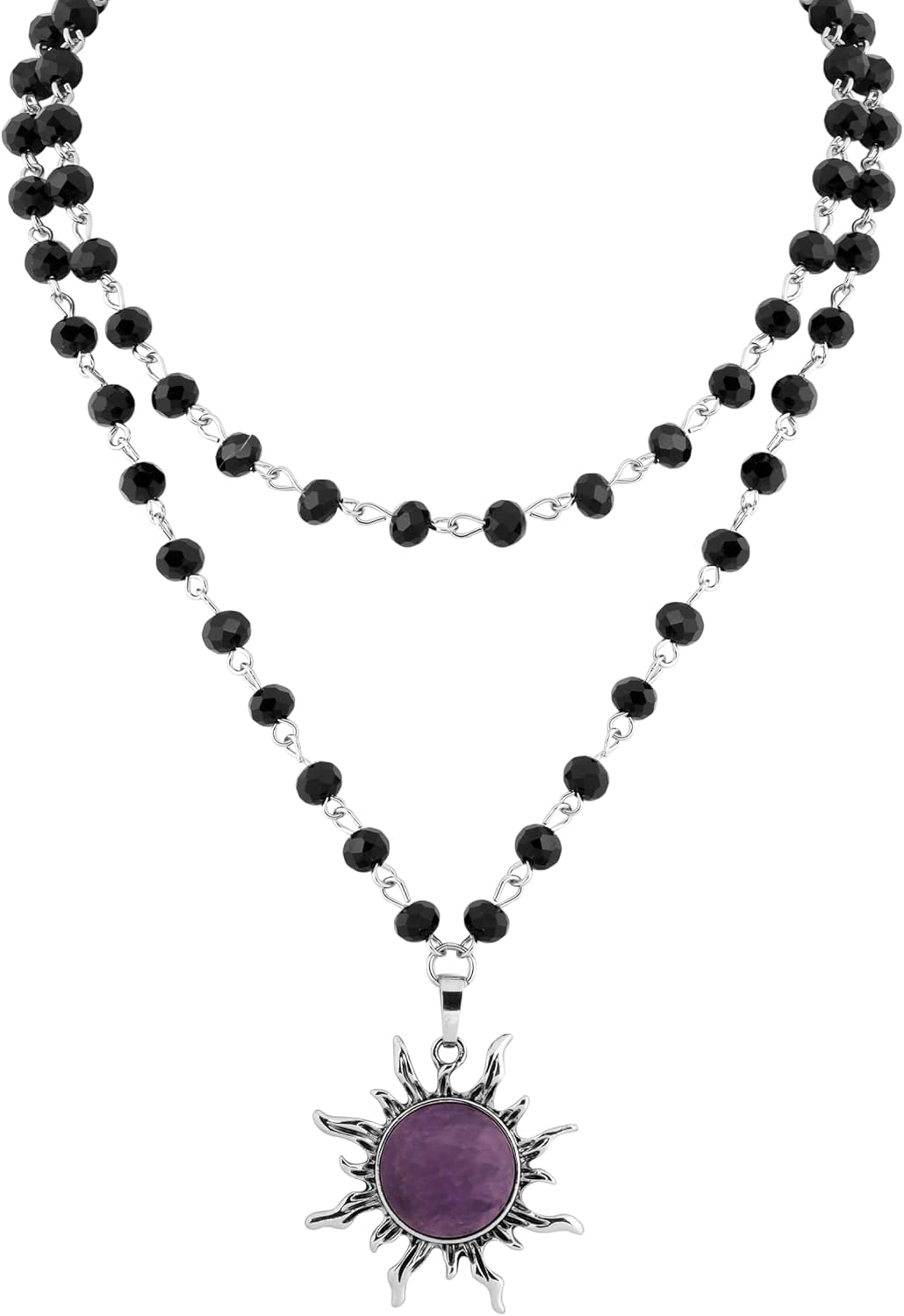 Purple Gothic Emo Grunge Sun Choker, Black Bead Choker Necklace, Black Jewelry, Gothic Goth Necklace, Halloween Christmas Jewelry Gift for Women