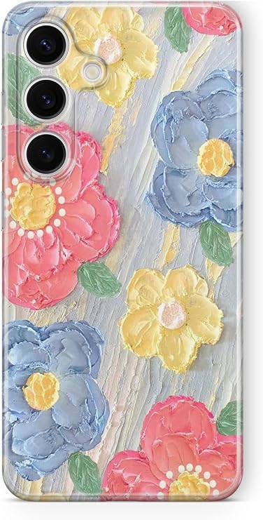 Multitronic Samsung Galaxy S23 Fe Uyumlu Çiçek Yağlı Boya Tasarım Baskılı Şeffaf Kılıf