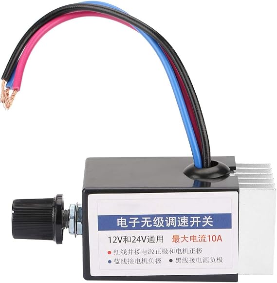 Zetiling DC Motor Speed Controller, 10A Electronic Stepless Speed Regulator for Truck Car Fan Heater Control, Adjustable Speed Control Switch, 12V 24V Vehicle Heater Control