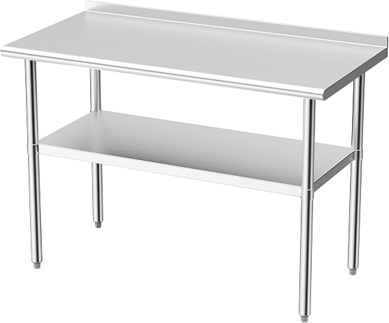 Derro Stainless Steel Table for Prep & Work, 24 x 48 in, Metal Commercial Heavy Duty Table with Backsplash and Adjustable Under Shelf and Foot for Restaurant, Home and Hotel