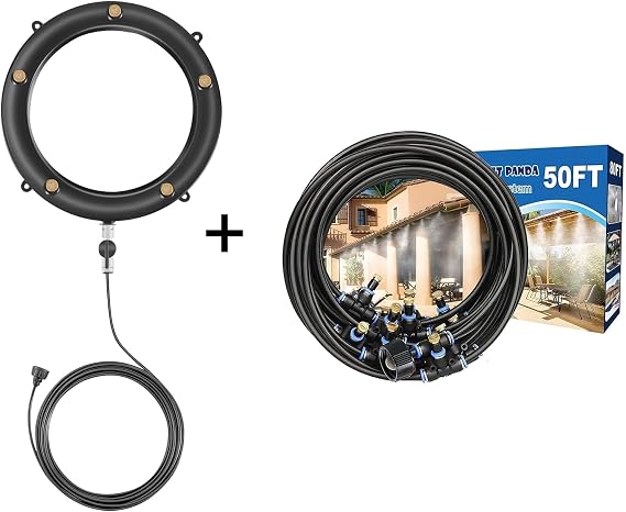 Misters for Outside Patio,Outdoor Water Misting Cooling System,50FT+Fan Misting Kit. Fan Misters for Cooling Outdoor