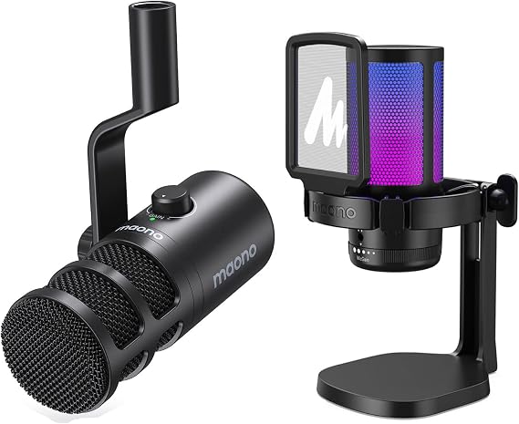 MAONO USB Gaming Microphone with USB Dynamic Mic, PC Computer Condenser mic with Noise Cancellation, RGB Lights, Mute, Gain Control for Streaming, Recording, Podcast, Chat, Twitch, YouTube, Discord