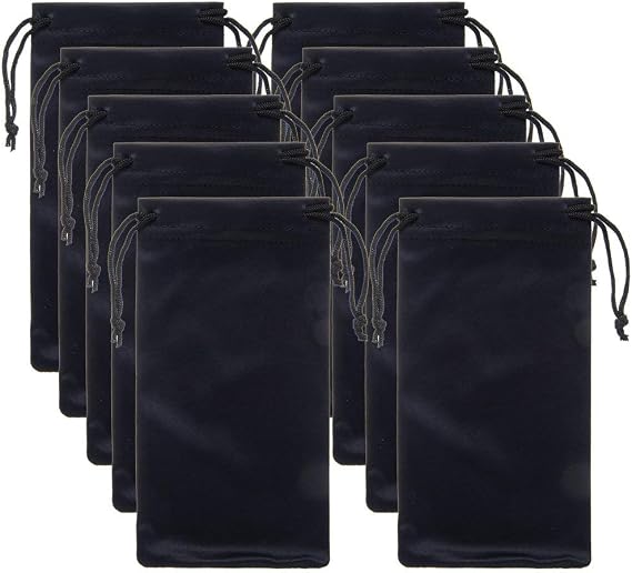 EMAAN 10 Pack - Microfiber Bag, Drawstring Bag Sunglasses Eyeglass Bag and Gadget Storage Bag (Black)