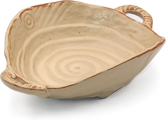 Free-Form Edge Small Ceramic Bowl with Handles, Retro Distressed Style Glazed for Fruit Bowl,Salad Bowl,Table Centerpiece Decor