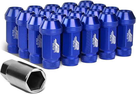 J2 Engineering 20Pcs M12 x 1.25 7075-T6 Aluminum 50mm Open-End Lug Nut w/Socket Adapter (Blue)