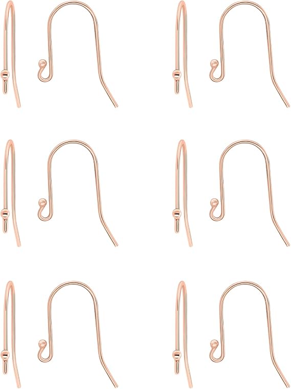 Sea of Ice 925 Rose Gold flashed Sterling Silver Ear Wires Ball End French Earring Hooks for Drop Dangle Earrings Jewelry Making, DIY Jewelry Findings Parts 12 Pcs/ 6 Pairs