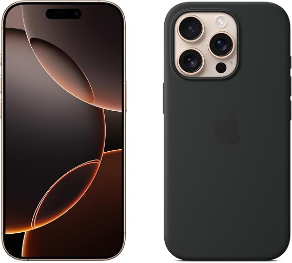 Apple iPhone 16 Pro 256GB: 5G Mobile phone with Apple Intelligence - Desert Titanium + Silicone Case with MagSafe - Black