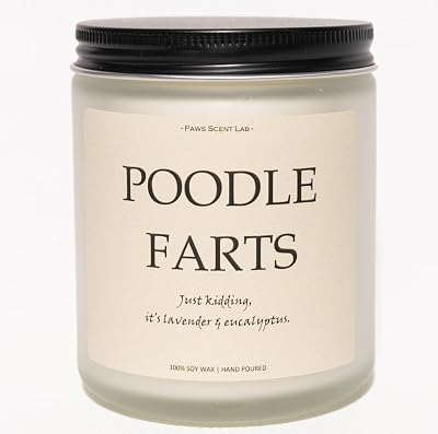 Poodle Gifts for Poodle Lovers, Standard Poodle Gifts, Dog Farts Candle, Dog Mom Gifts for Women - Lavender & Eucalyptus, Crafted by Natural Soy Wax & Natural Essential Oils, 7OZ