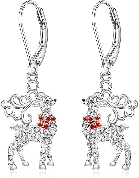 Christmas Reindeer Earrings for Women Sterling Silver Reindeer Earrings Cute Animal Holiday Dangle Deer Jewelry Birthday Halloween Xmas Gifts