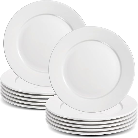 12 Pcs White Dinner Plates, 20.3 cm Round Dinner Plates Set