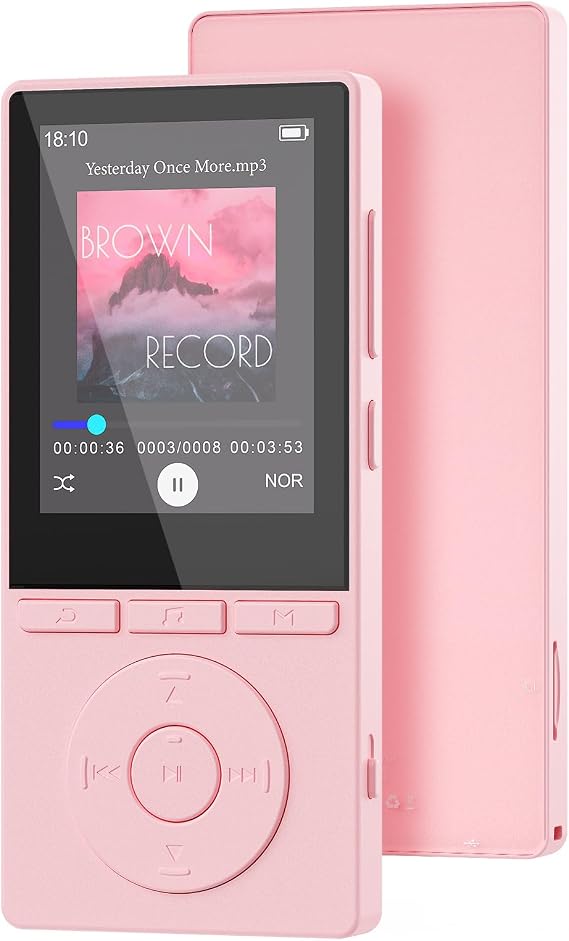 64GB Bluetooth 5.3 MP3 Player, MP3 Music Player with Headphones, Dictaphone, HiFi Sound, E-Book Reader, 2.4 Inch Color Screen, Ideal for Sports, Supports 128GB TF Card, Pink