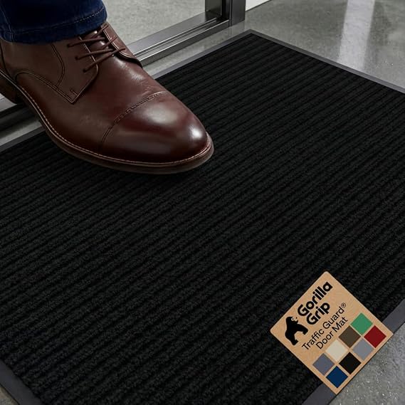 GORILLA GRIP Traffic Guard Indoor Outdoor Heavy Duty Door Mat, 29x17 Black