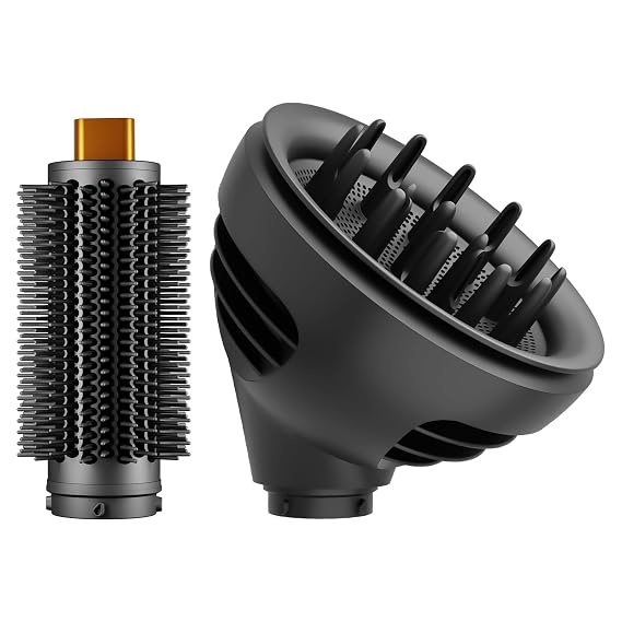 Round Brush Attachment and Wave Curl Diffuser Attachment Compatible with Dyson Airwrap HS01 HS05 HS08, Oval Round Volumizing Brush Upgraded Diffuser Nozzle for Dyson Air wrap Accessories to S